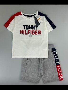 Tommy Hilfiger Boys Tee & Shorts Set - White, Red, Navy, Gray